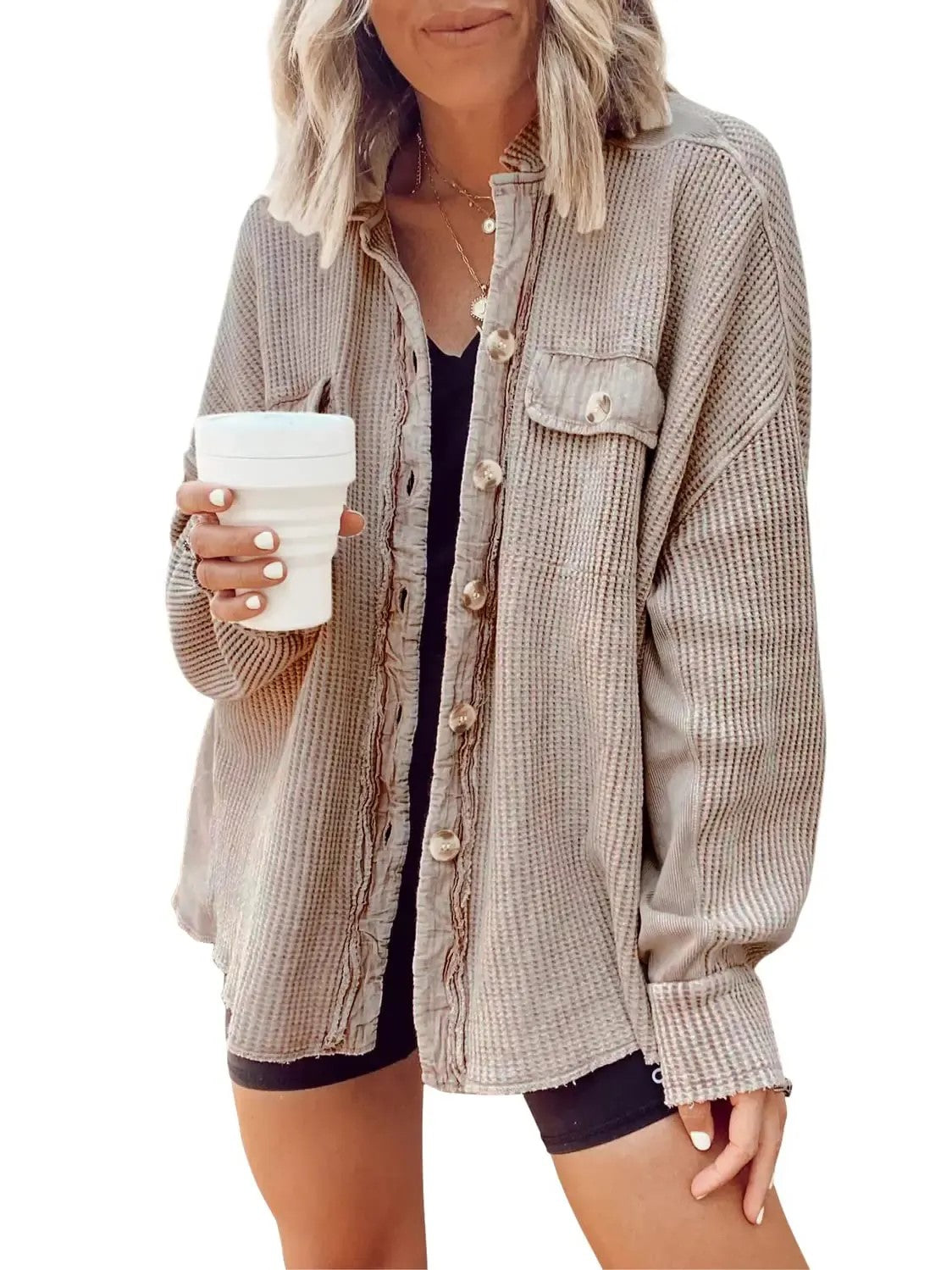 Women's Loose Fit Waffle Shacket