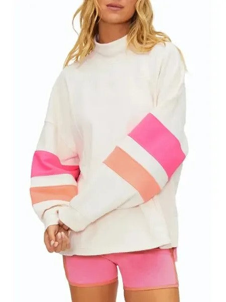 Women's Mock Neck Color Block Oversized Sweatshirt