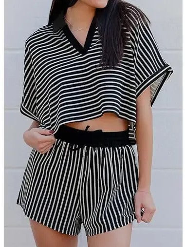 Women's Comfort Striped Short Sleeve & Shorts Set