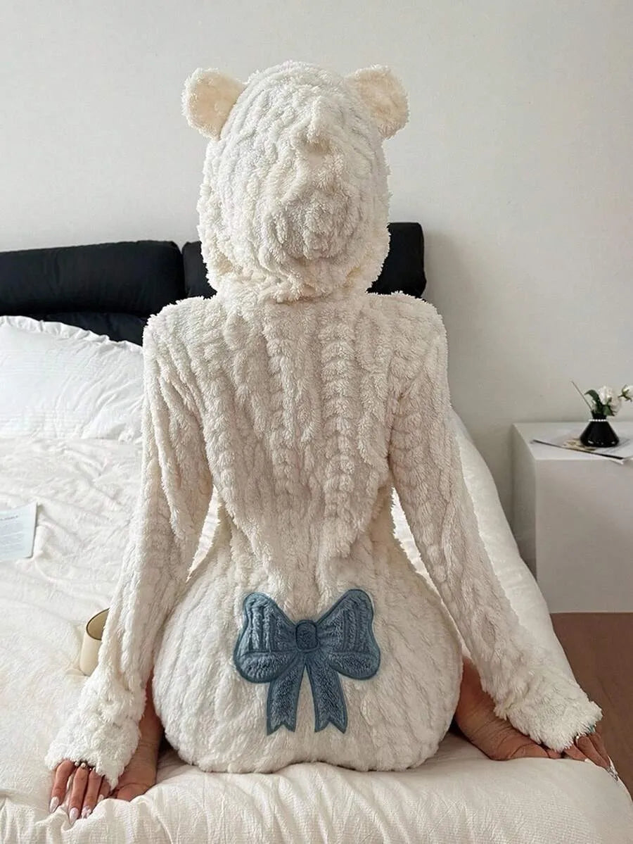 Woemn's Fuzzy Hooded Pajamas Romper