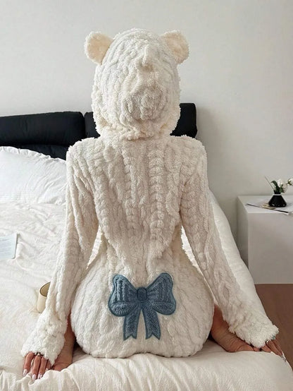 Woemn's Fuzzy Hooded Pajamas Romper