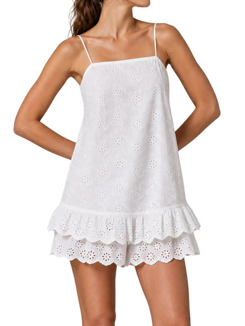 Women's Eyelet Spaghetti Strap Ruffle Romper