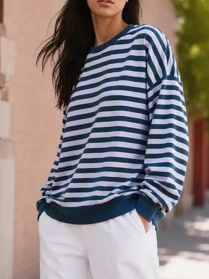 Women's Fall Striped Back Cutout Oversized Sweatshirt