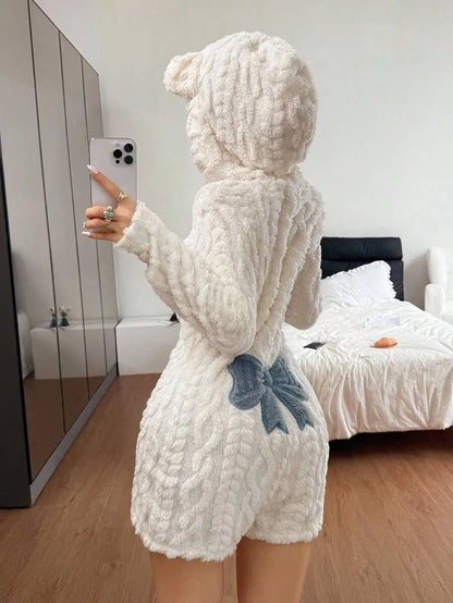 Woemn's Fuzzy Hooded Pajamas Romper