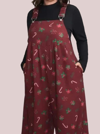Women's Holiday Floral Gift Print Suspender Jumpsuit