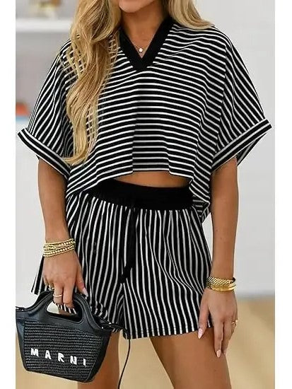 Women's Comfort Striped Short Sleeve & Shorts Set