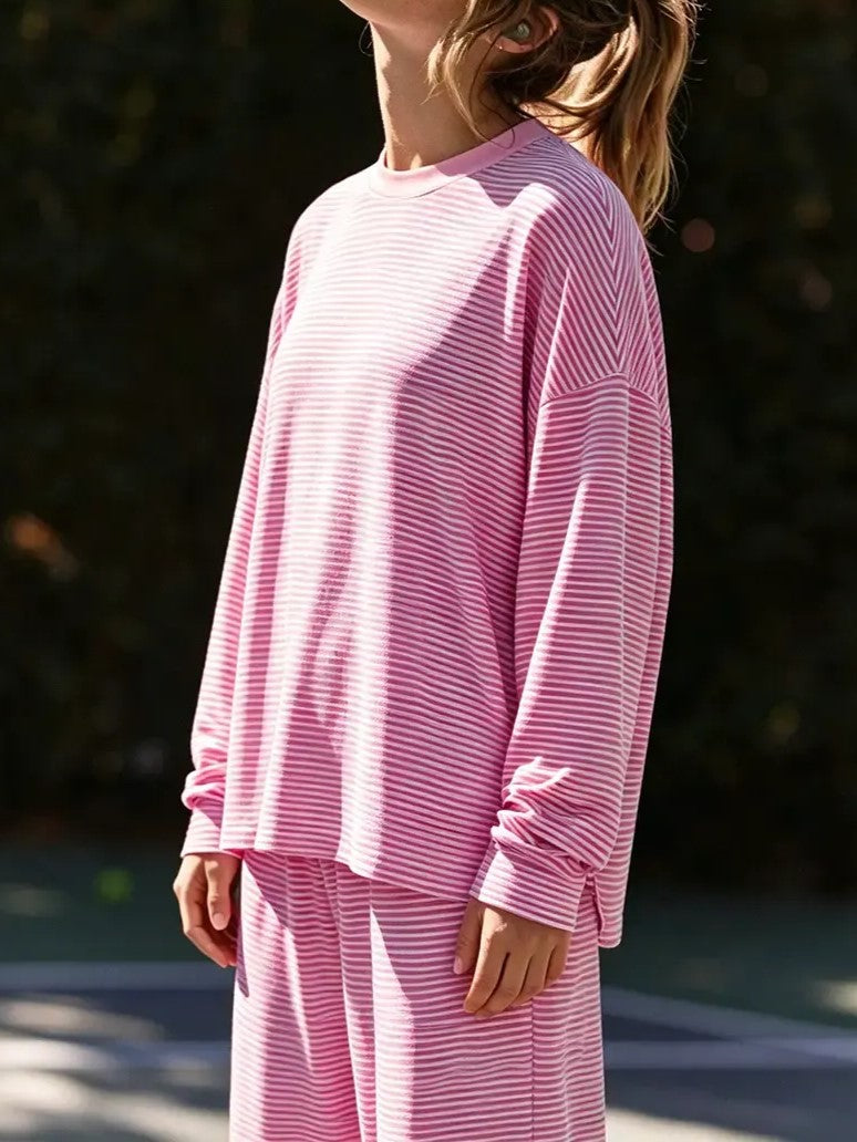 Women's Soft Slouchy Striped 2-Piece Loungewear Set