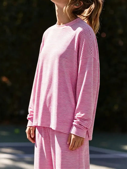 Women's Soft Slouchy Striped 2-Piece Loungewear Set