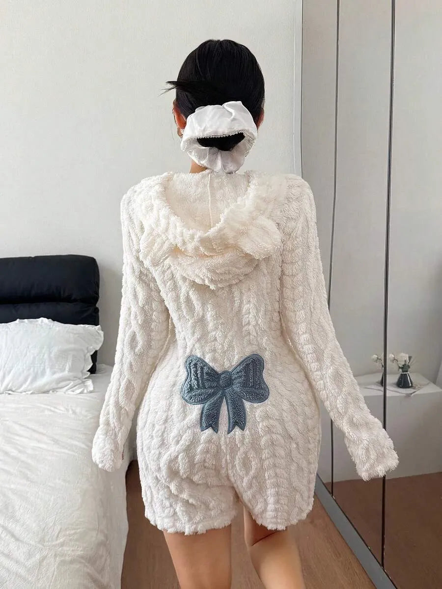 Woemn's Fuzzy Hooded Pajamas Romper