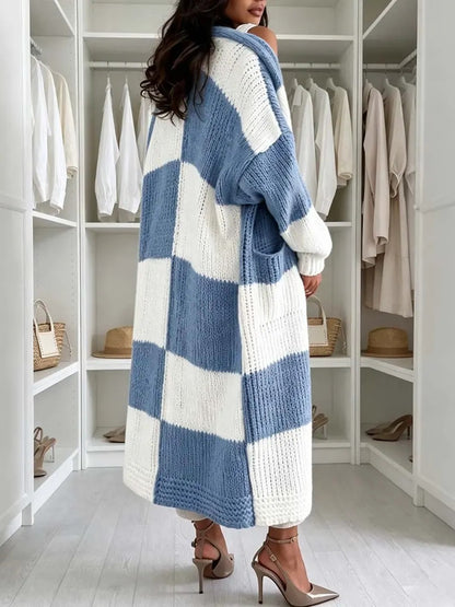 Women's Color Block Maxi Knit Cardigan With Pockets