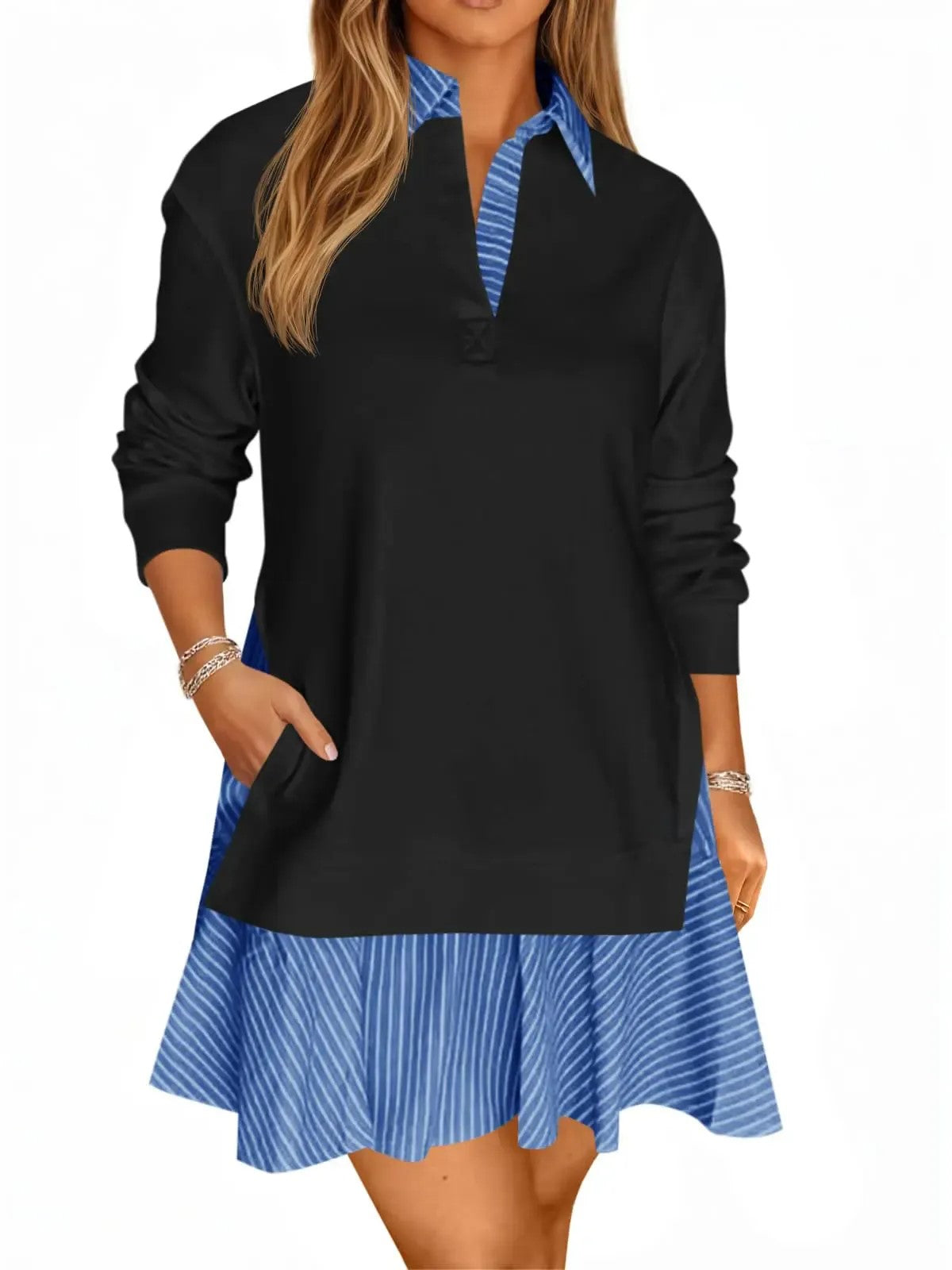 Women's Fake Two‑Piece Collared Mini Dress