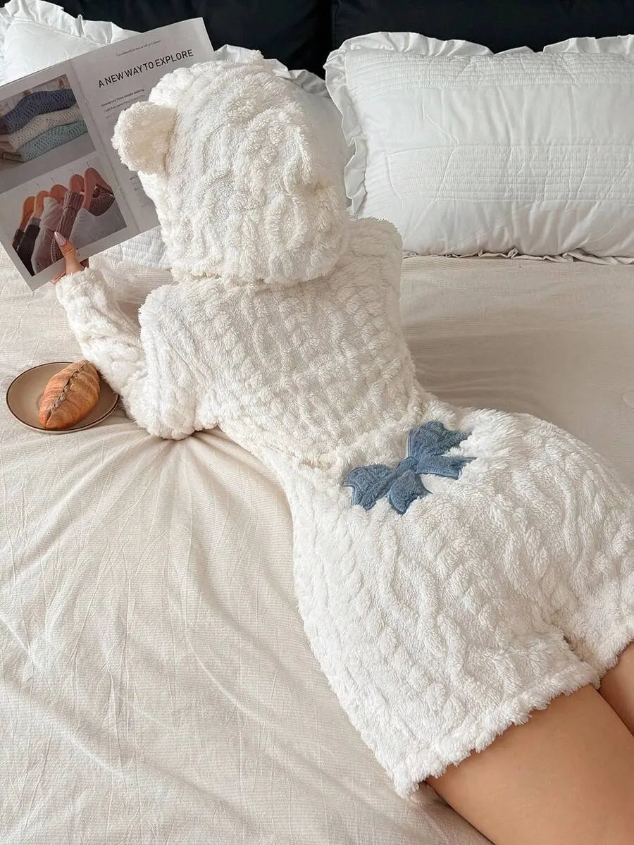 Woemn's Fuzzy Hooded Pajamas Romper