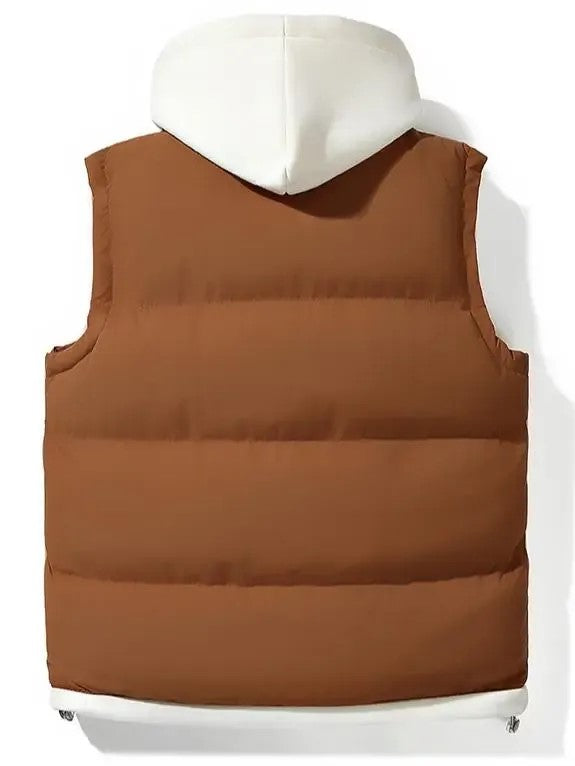 Contrast Drawstring Hood Puffer Vest