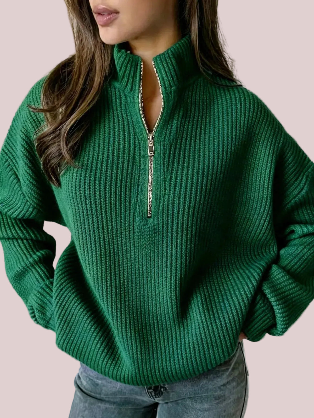 Women's Cozy Ribbed Half-Zip Mock Neck Sweater