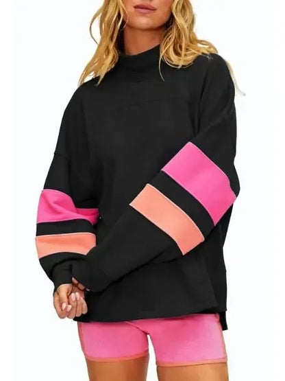 Women's Mock Neck Color Block Oversized Sweatshirt