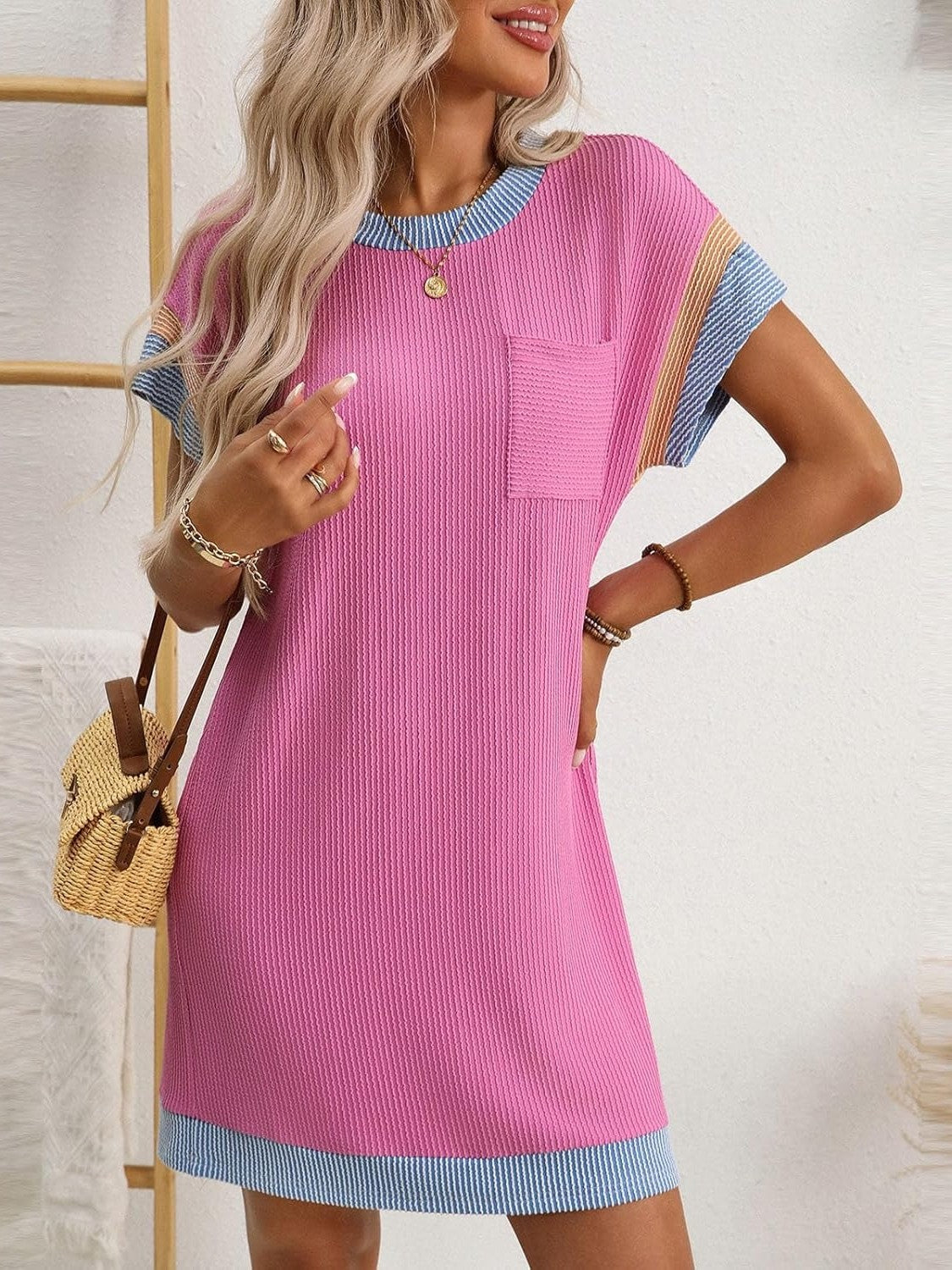 Women's Colorblock Ribbed Pocket Dress