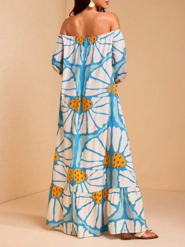 Women's Boho Off Shoulder Floral Maxi Dress