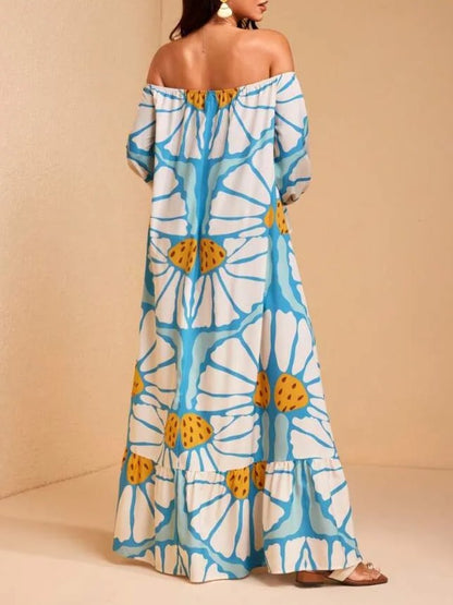 Women's Boho Off Shoulder Floral Maxi Dress
