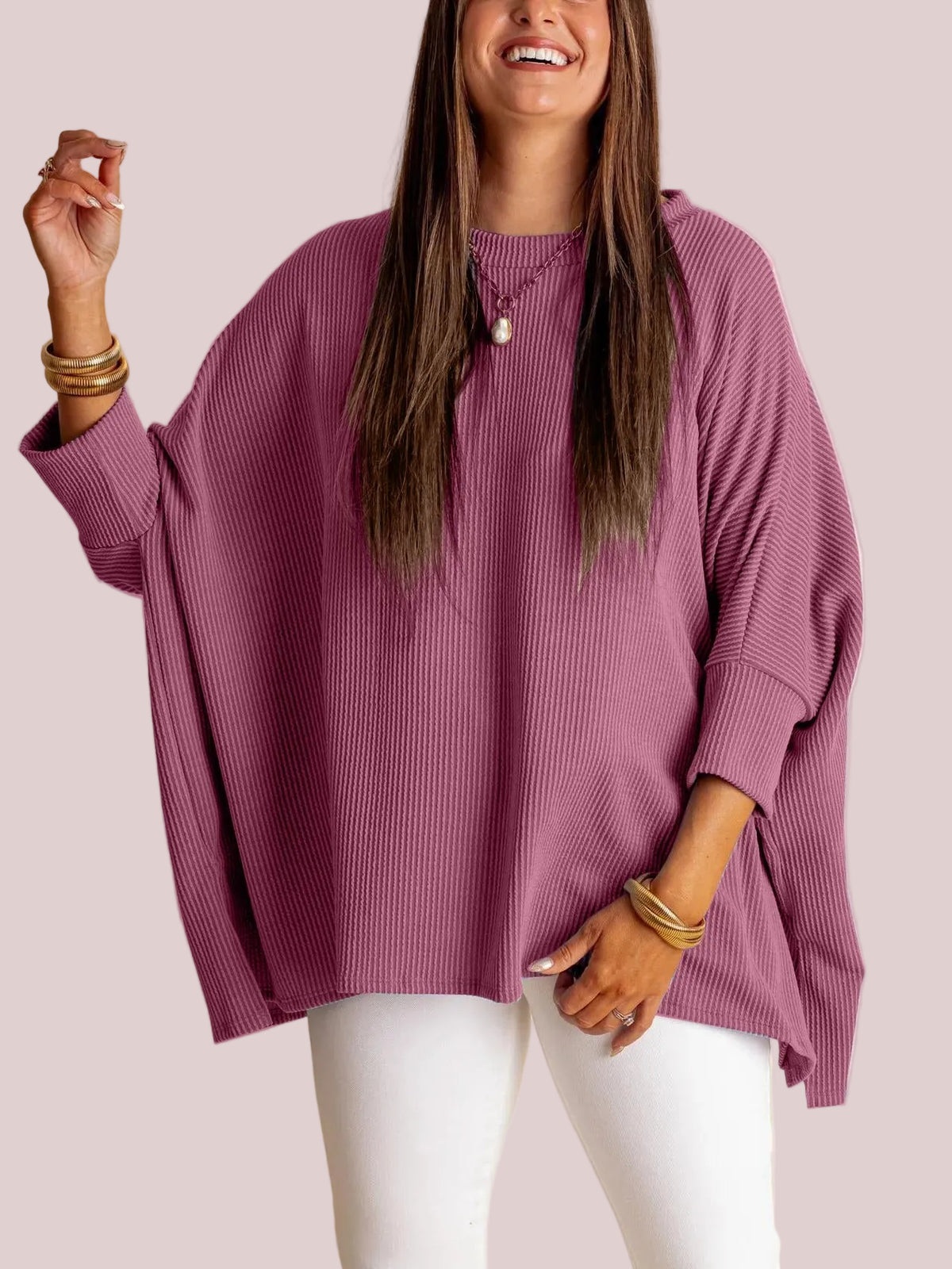 Women's Soft Ribbed 3/4 Sleeve Oversized Top