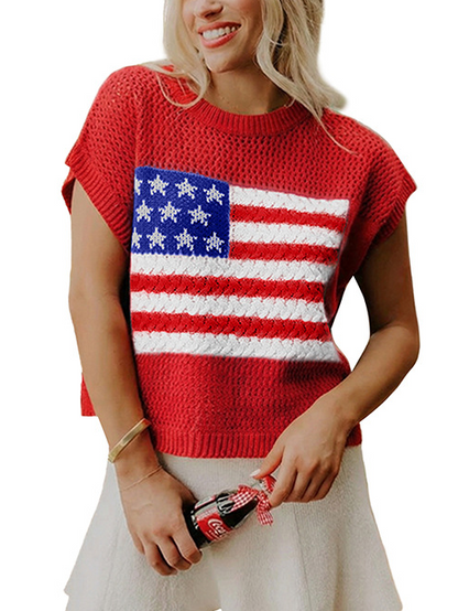 Women's American Flag Knit Short Sleeve Top