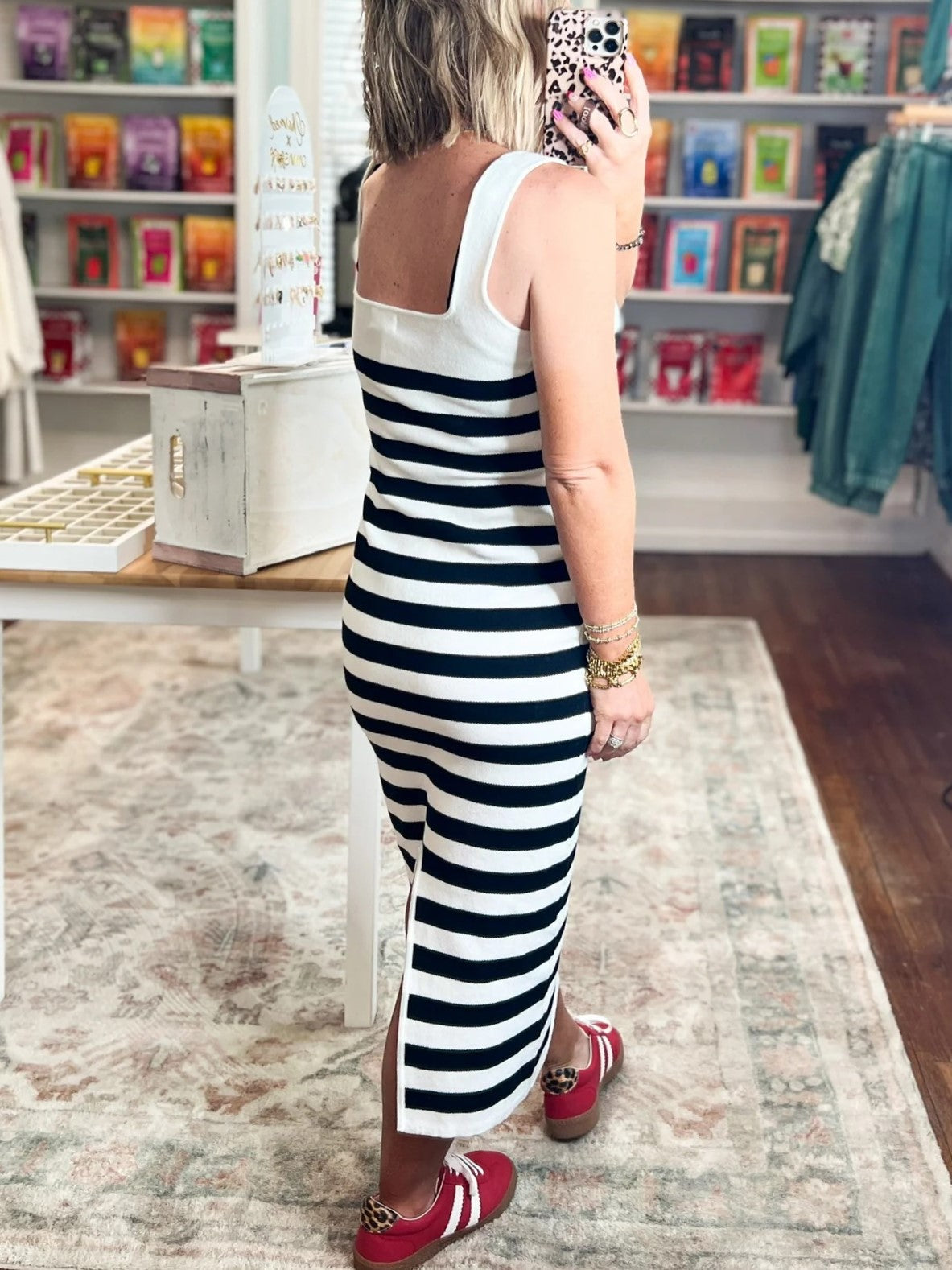 Women's Striped Sleeveless Slit Maxi Dress