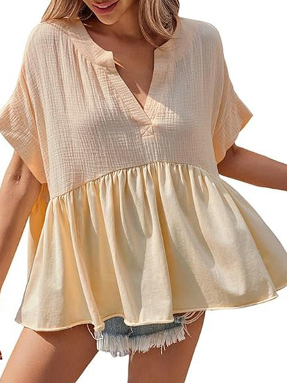 Women's Summer V Neck Babydoll Tops