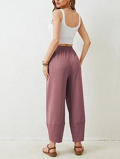 Women's Elastic Waist Wide Leg Harem Pants with Pockets
