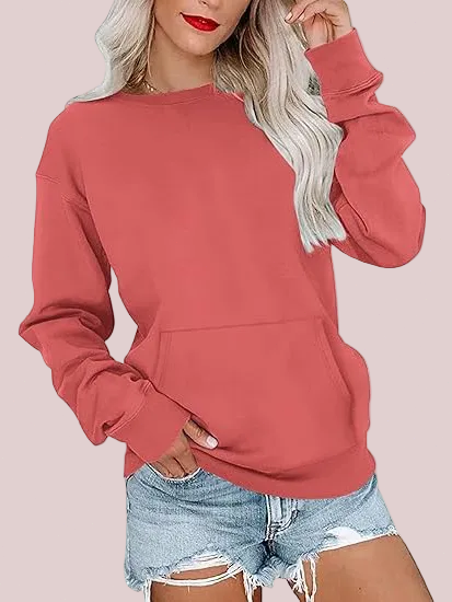 Women's Crew Neck Pocket Pullover Sweatshirt