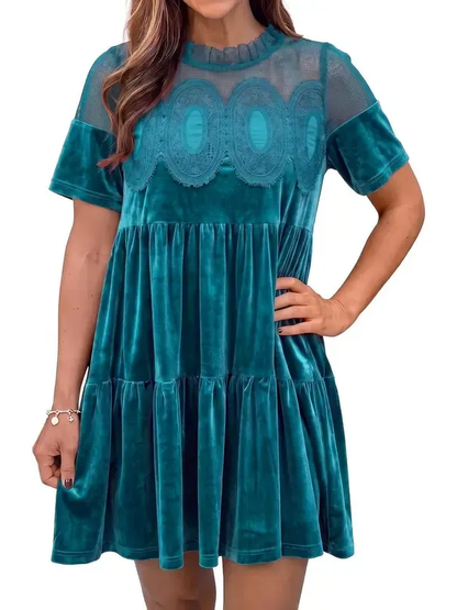 Women's Velvet Lace Babydoll Mini Dress