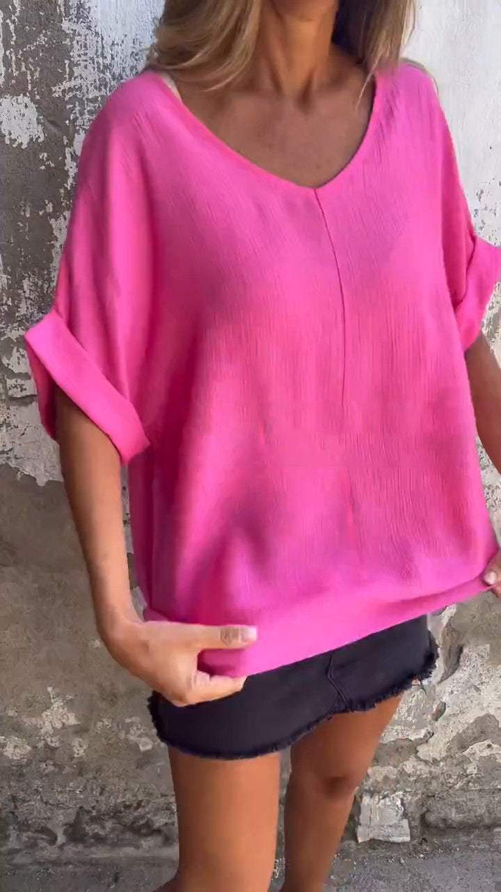 Women's V-neck Mid-sleeve Casual Top