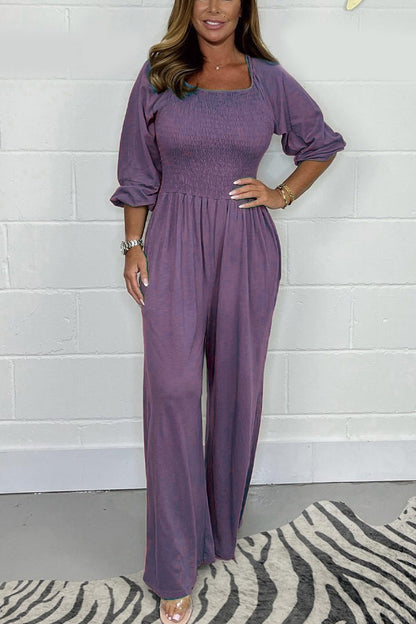 Women's Square Neckline Smocked Jumpsuit