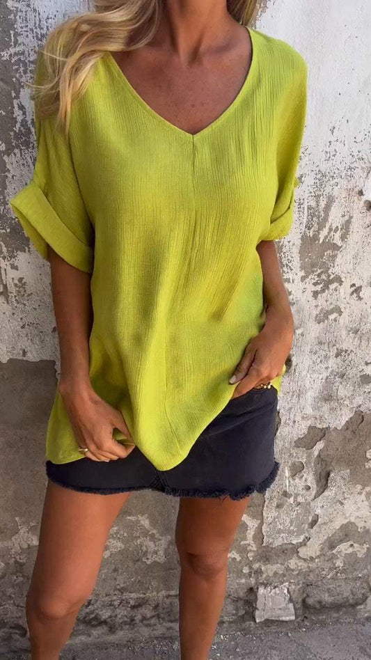 Women's V-neck Mid-sleeve Casual Top