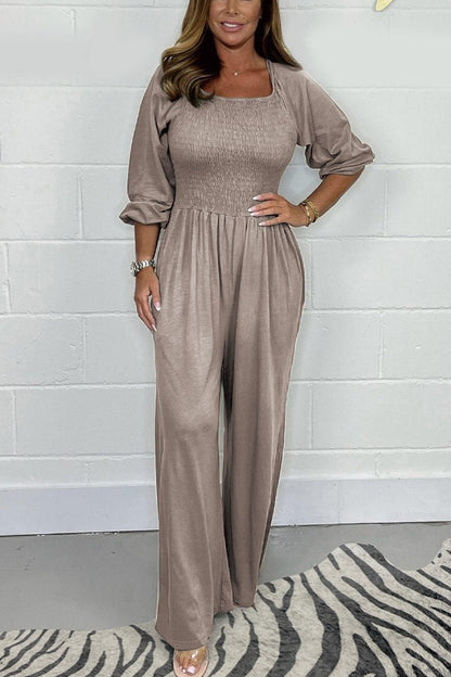 Women's Square Neckline Smocked Jumpsuit