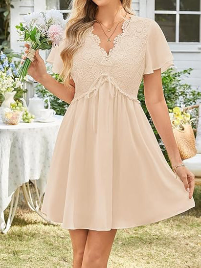 Women's Floral Lace Boho Mini Dress