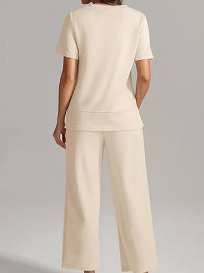Women's Basic Short Sleeve Wide Leg Pant Set