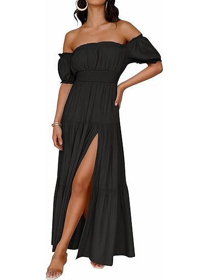 Women's Off Shoulder Side Split Flowy Maxi Dress