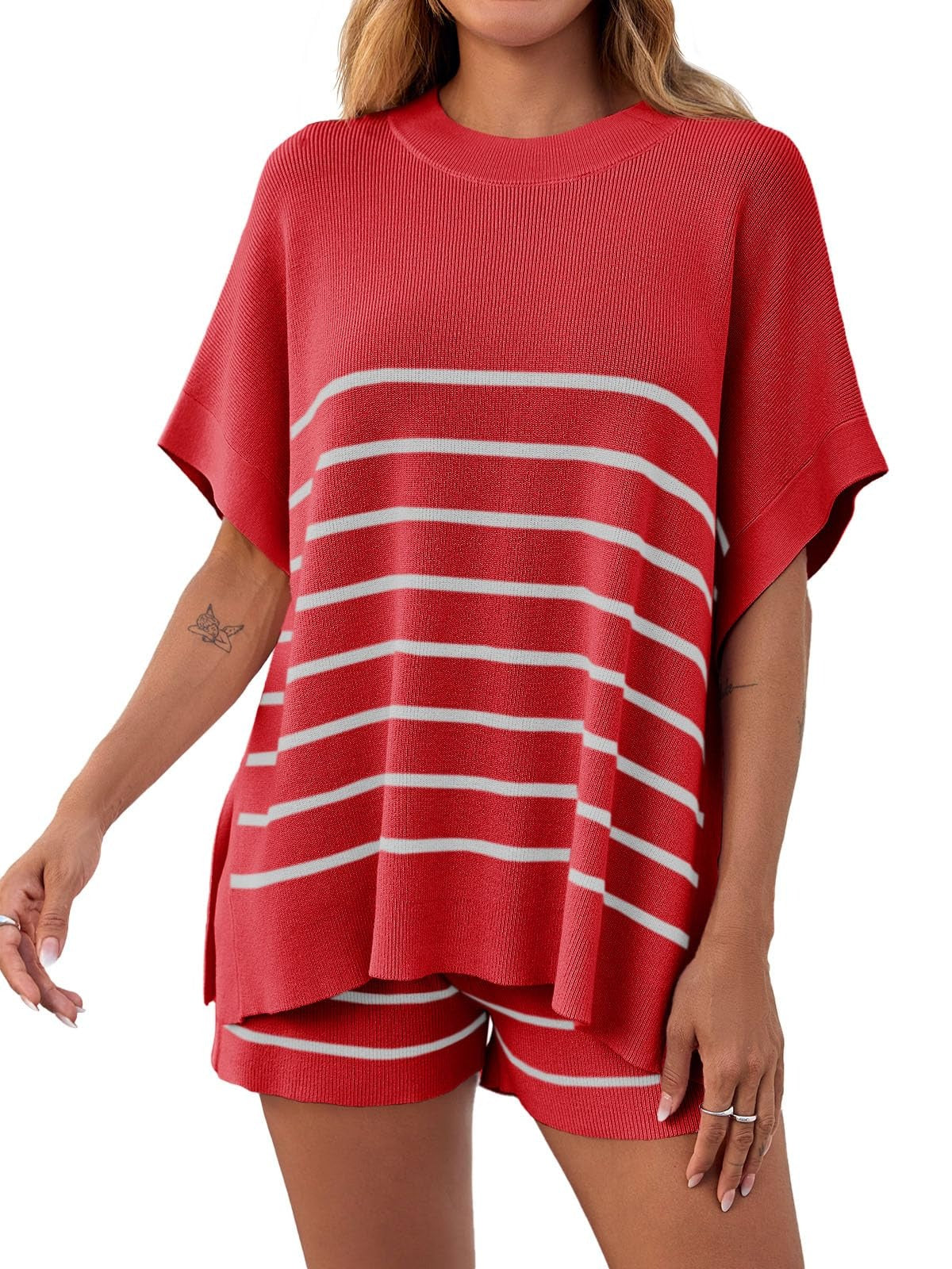 Women's Striped Knit 2 Piece Loungewear Set