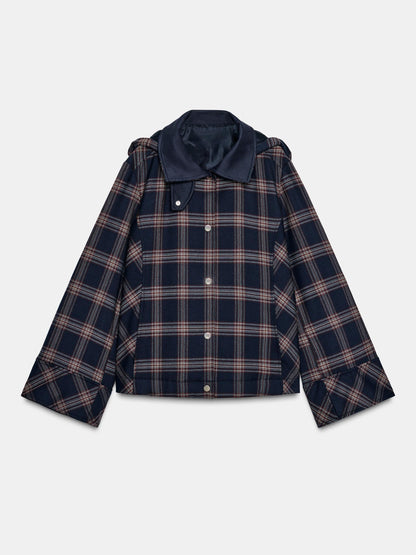 Women's High-Neck Checked Hooded Quilted Coat