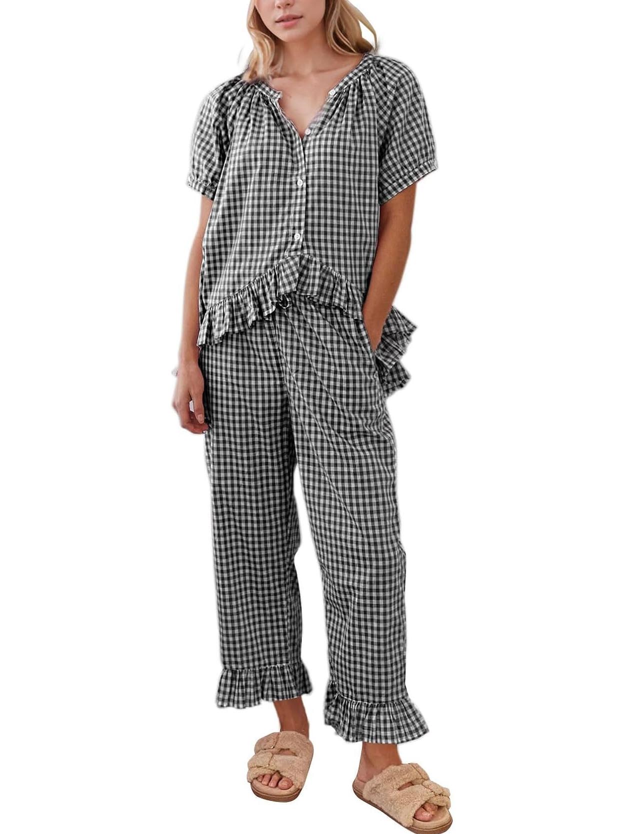 Women's  2 Piece Gingham Pajama Set