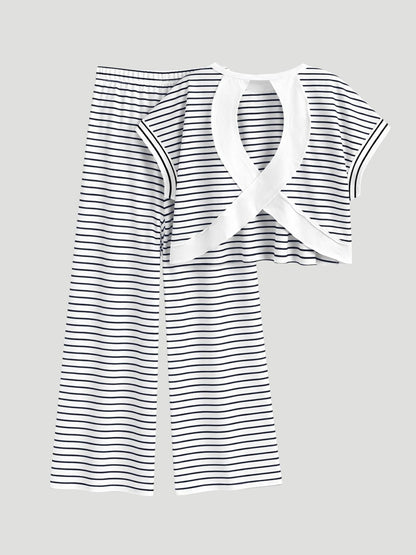 Women's Casual Striped Two Piece Co Ord Set