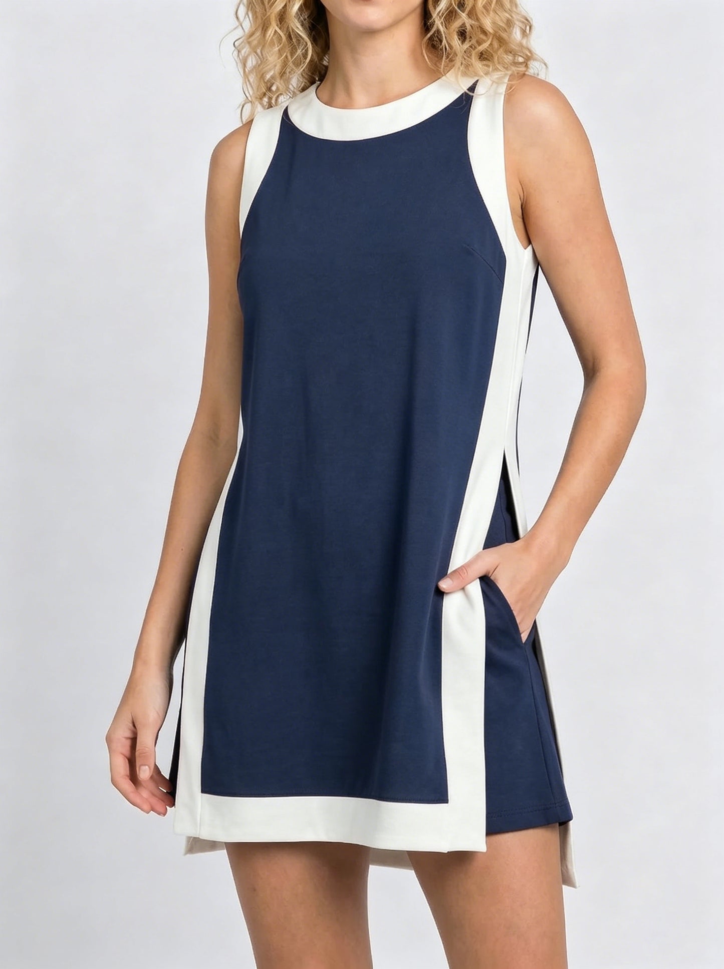 Women's Color Block Sleeveless Long Vest & Shorts 2-Piece Set