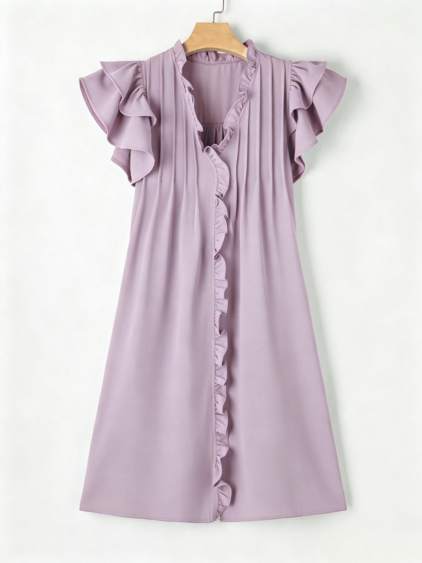 Women's Lightweight Frill Edge Flutter Sleeve Loose Casual Vacation Dress