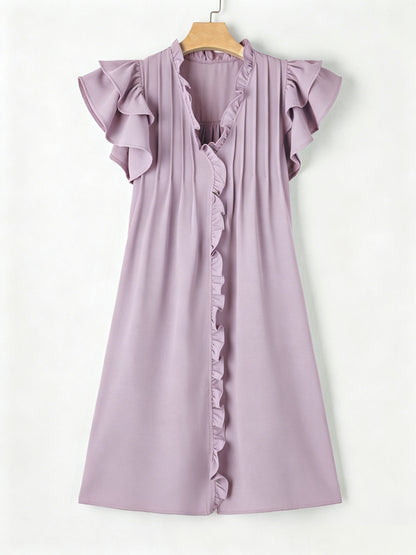 Women's Lightweight Frill Edge Flutter Sleeve Loose Casual Vacation Dress