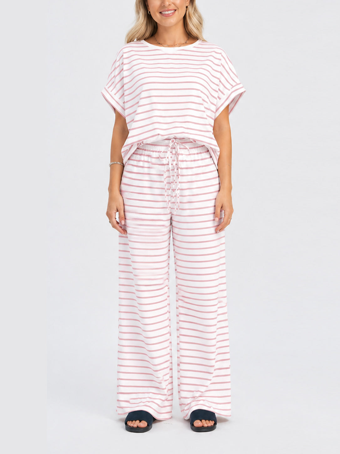 Women's Casual Striped Two Piece Co Ord Set