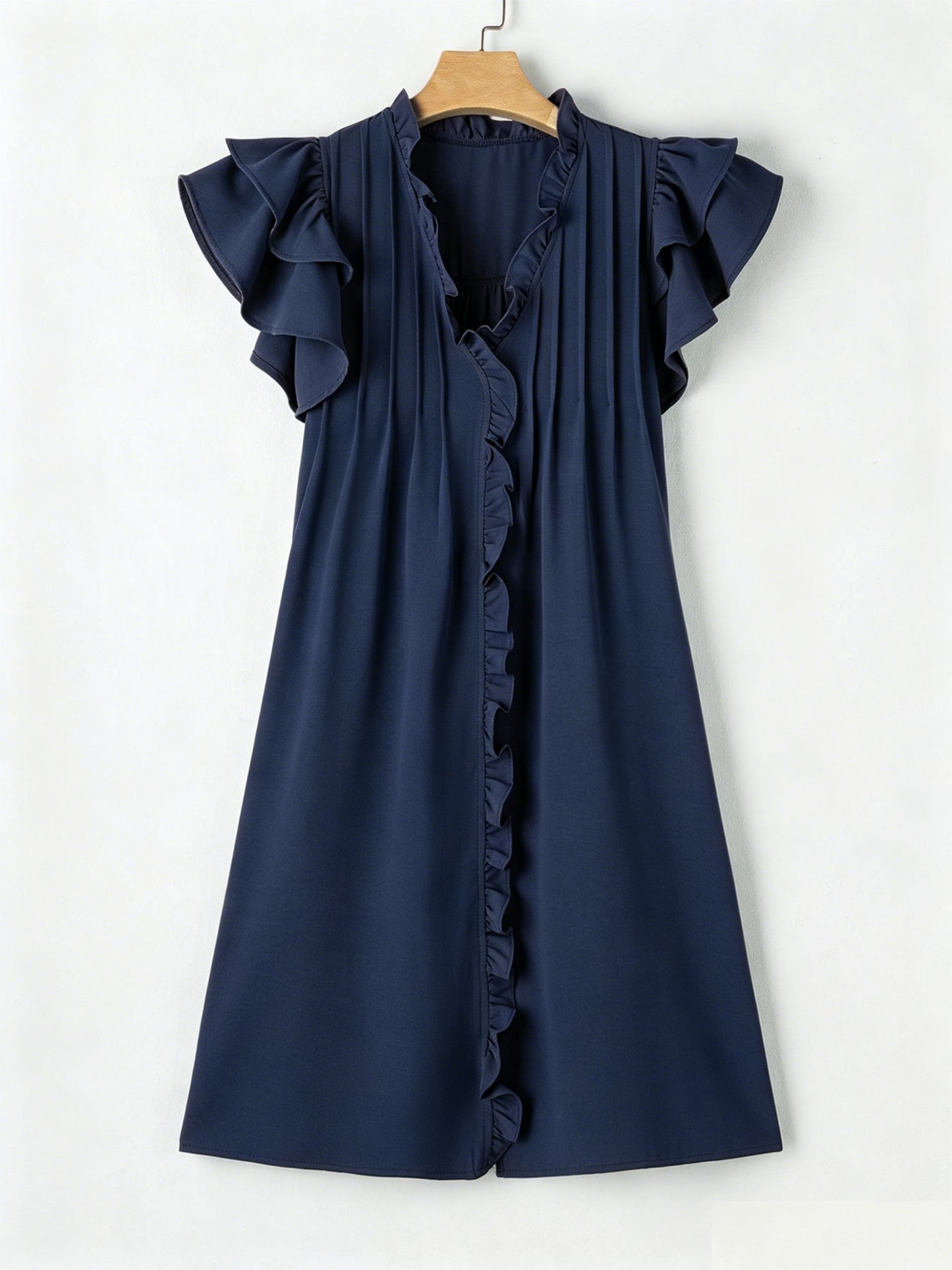 Women's Lightweight Frill Edge Flutter Sleeve Loose Casual Vacation Dress