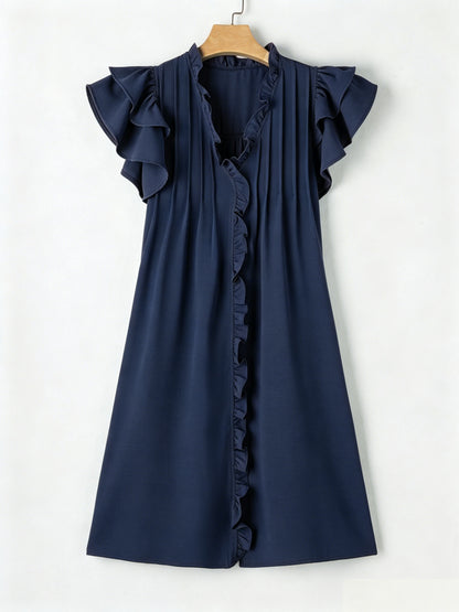 Women's Lightweight Frill Edge Flutter Sleeve Loose Casual Vacation Dress