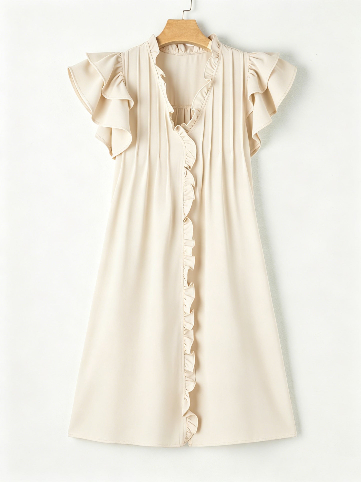 Women's Lightweight Frill Edge Flutter Sleeve Loose Casual Vacation Dress