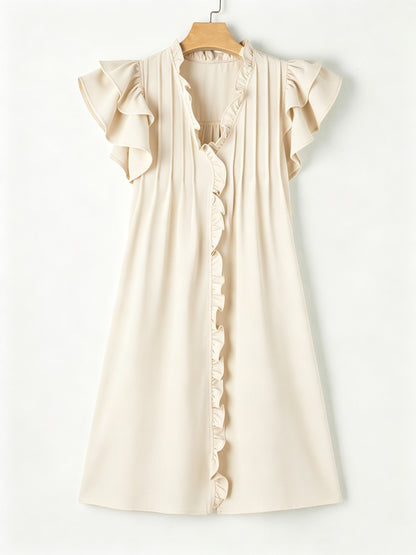 Women's Lightweight Frill Edge Flutter Sleeve Loose Casual Vacation Dress