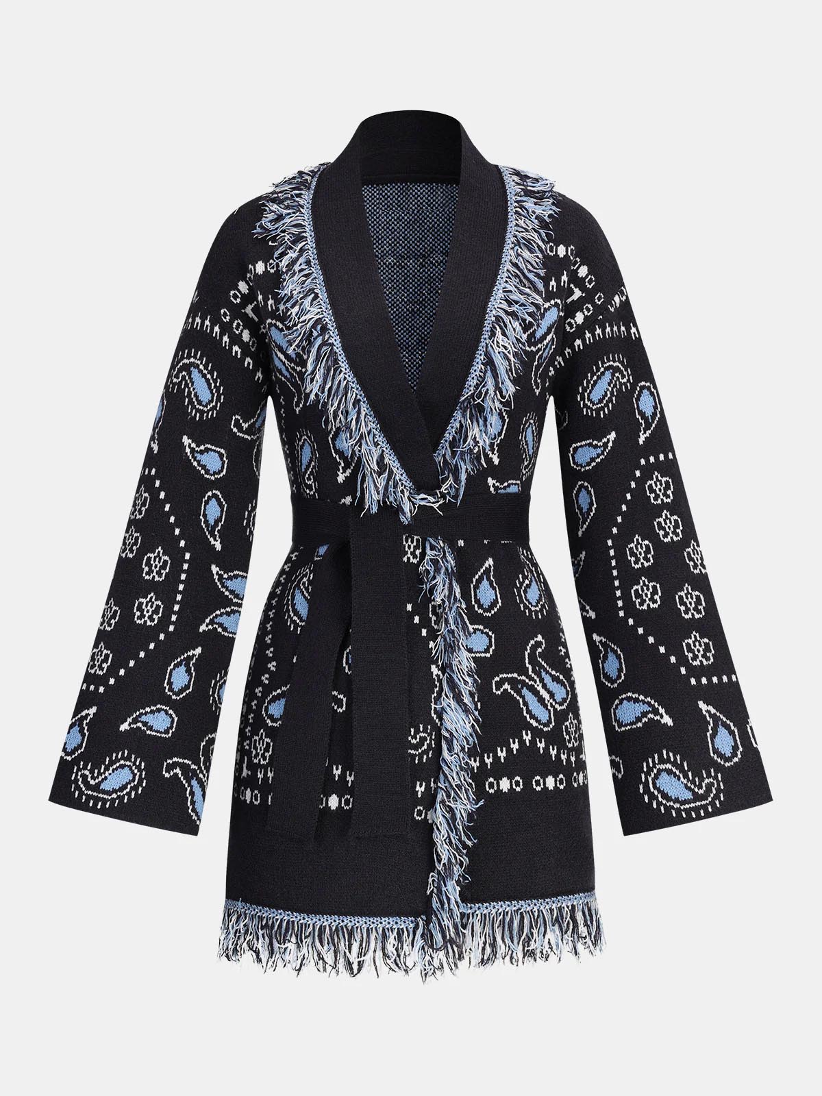 Women's Belted Fringe Knit Cardigan
