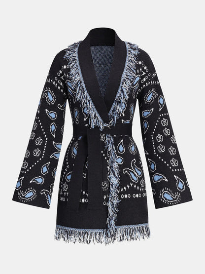 Women's Belted Fringe Knit Cardigan